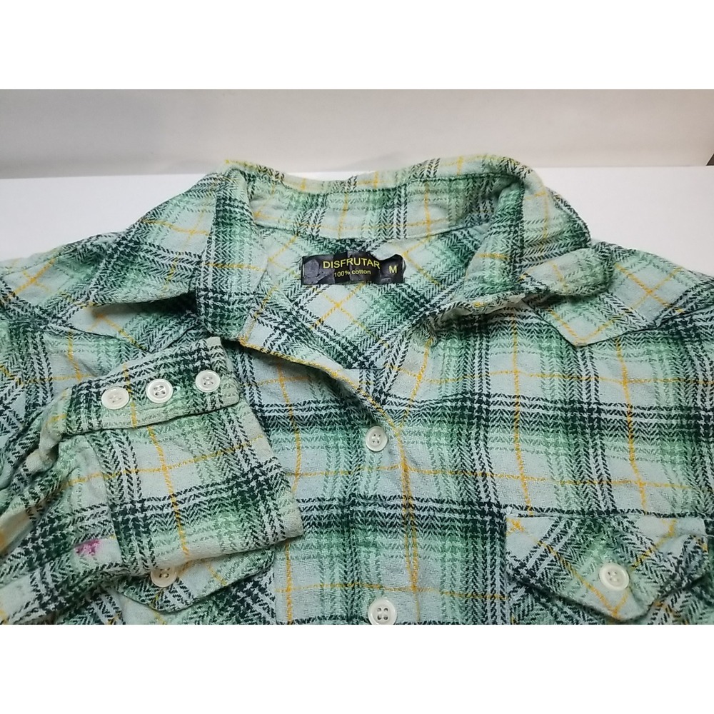 Disfrutar‎ Womens Medium Green Plaid Flannel Long Sleeve Button Up Shirt